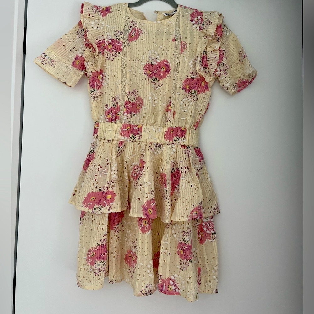 yellow flower Ruffled Peplum Dress